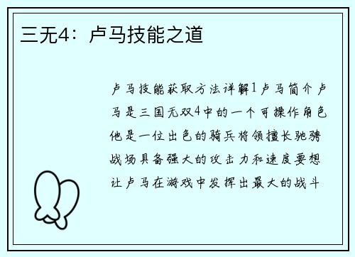 三无4：卢马技能之道
